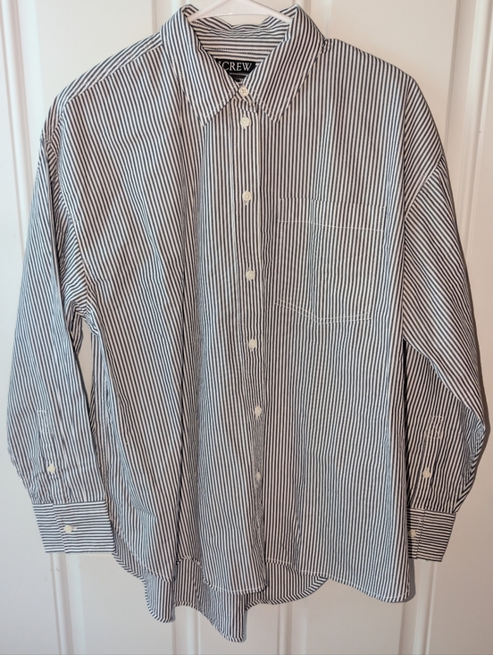 J. Crew Tops - J. Crew Etienne Oversized Fit Stripe Button-Down Shirt Sz S Charcoal White NWOT